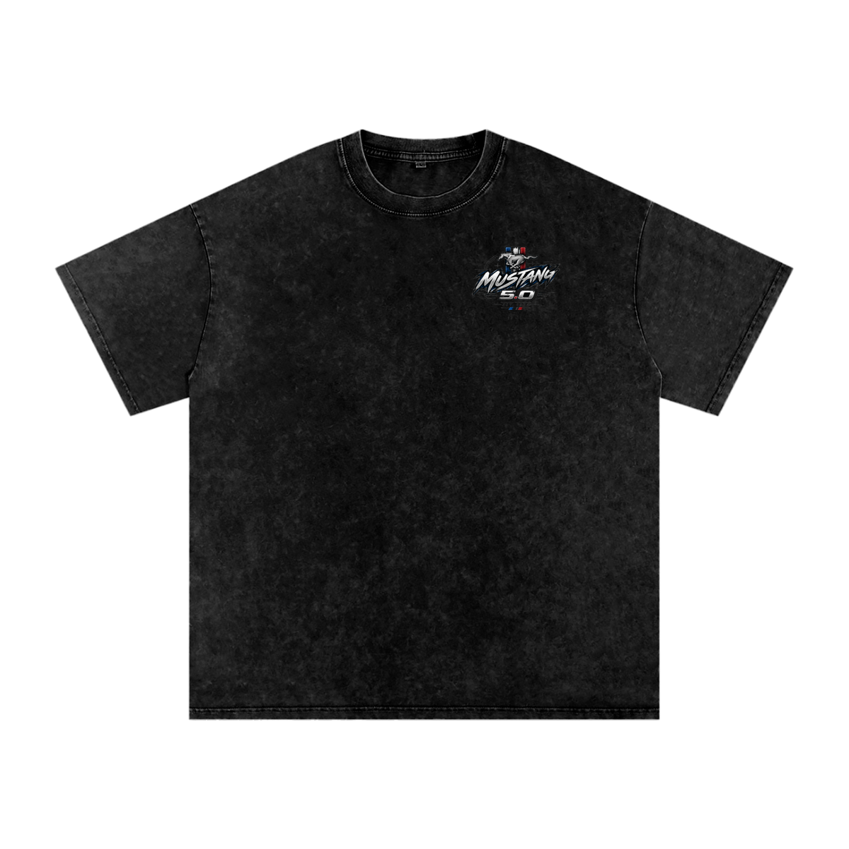 Snow Washed Oversized MUSTANG 5.0  Cotton T-Shirt