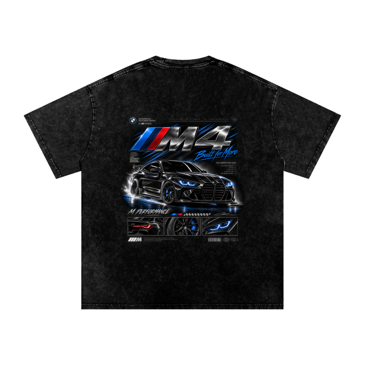 Snow Washed Oversized Cotton  BMW M4 COMPETION  T-Shirt