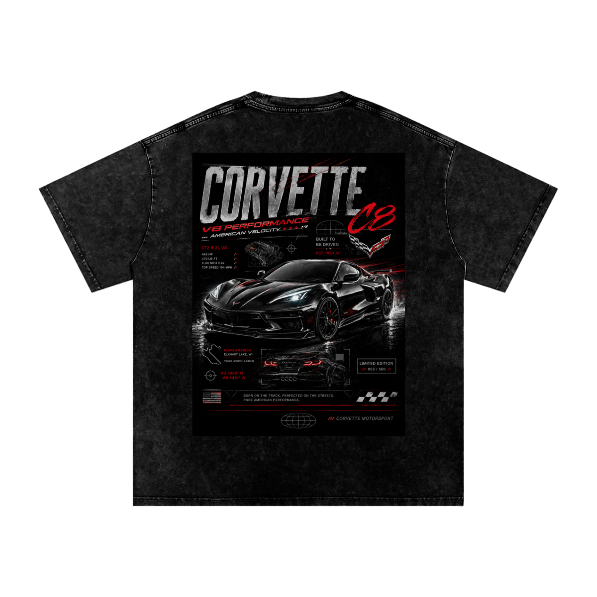 Snow Washed Oversized C8 CORVETTE Cotton T-Shirt