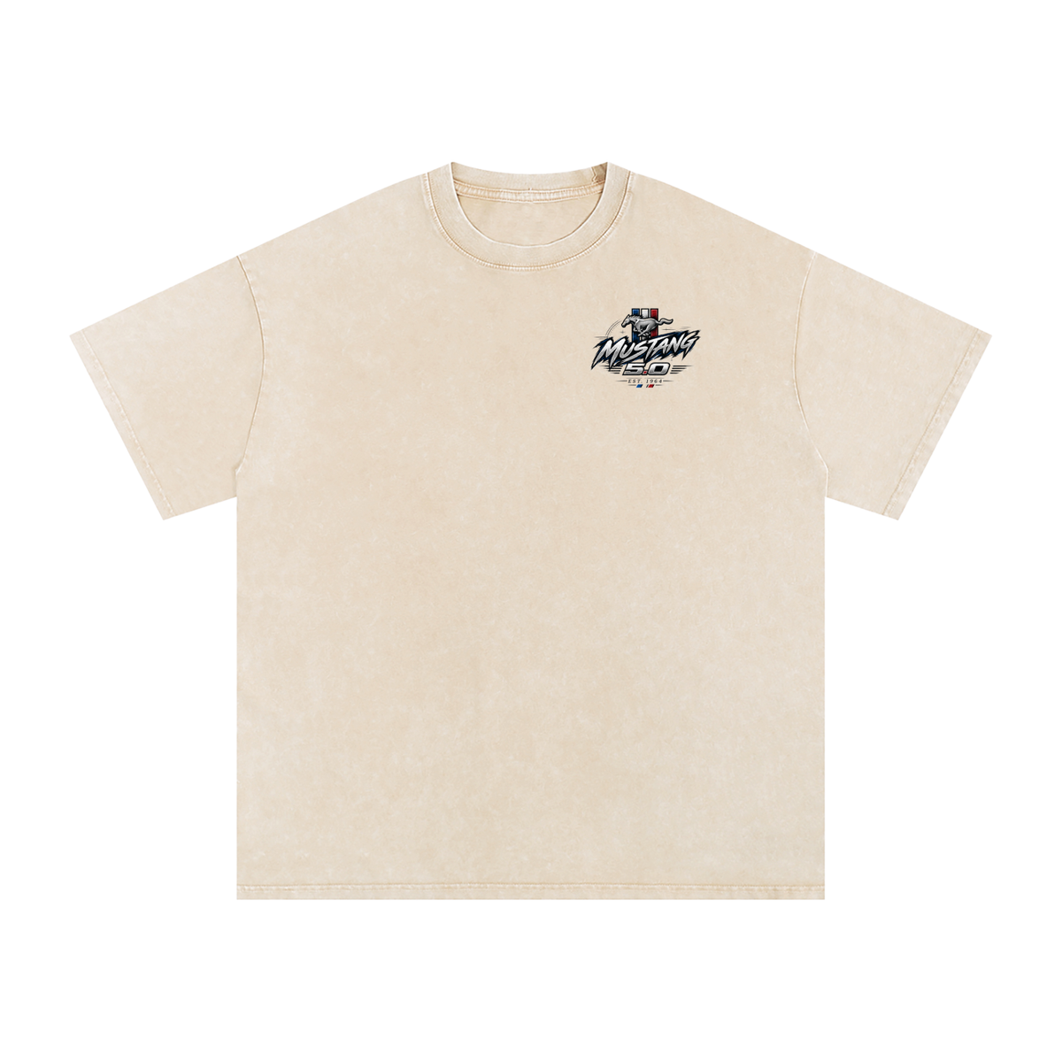 Snow Washed Oversized MUSTANG 5.0  Cotton T-Shirt