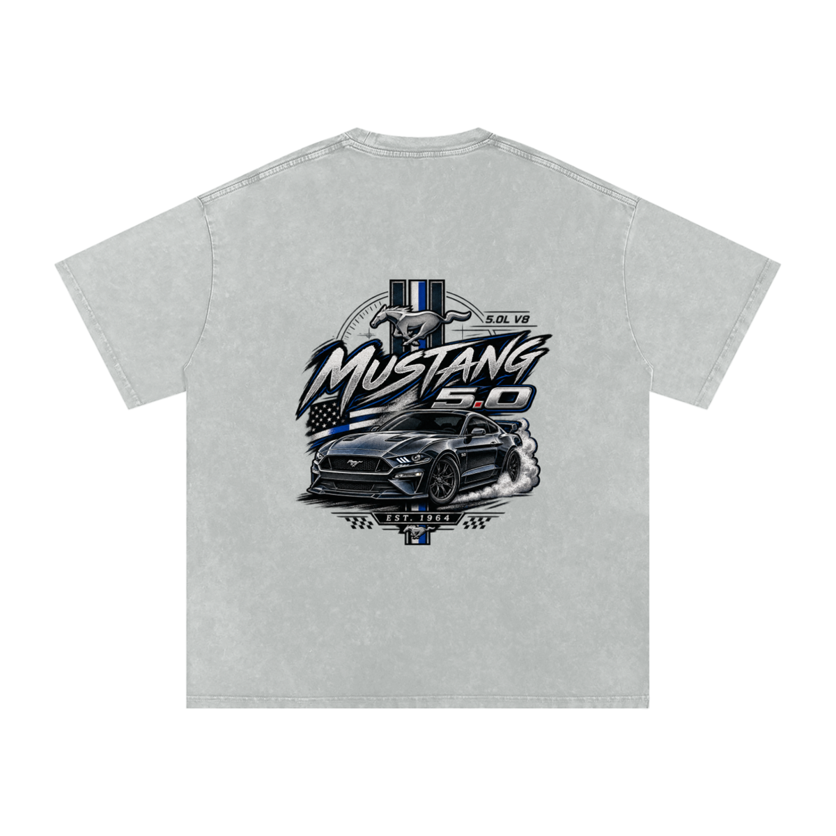 Snow Washed Oversized MUSTANG 5.0  Cotton T-Shirt