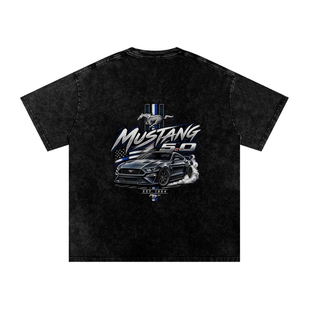 Snow Washed Oversized MUSTANG 5.0  Cotton T-Shirt