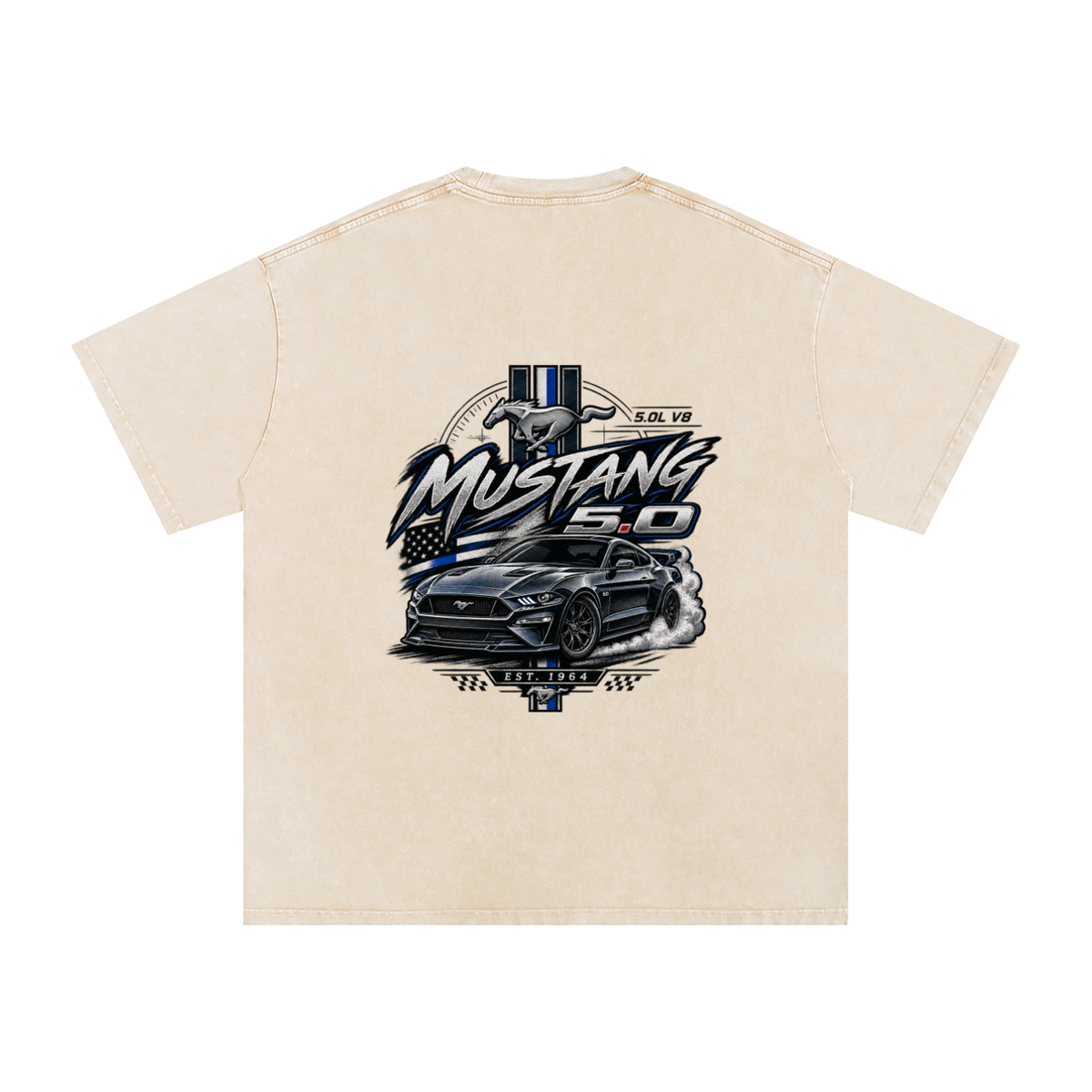 Snow Washed Oversized MUSTANG 5.0  Cotton T-Shirt